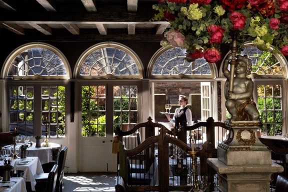 Champagne being served on the terrace on a summers day