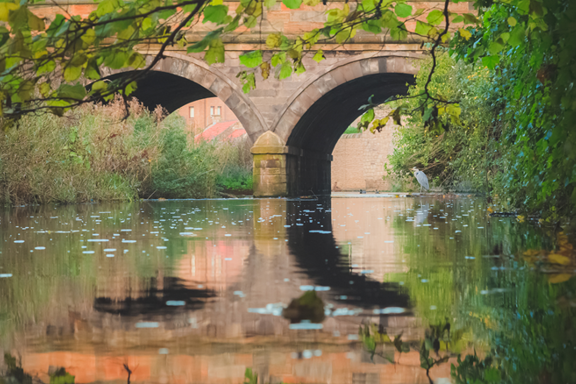 Dean Village in Edinburgh on a summers day