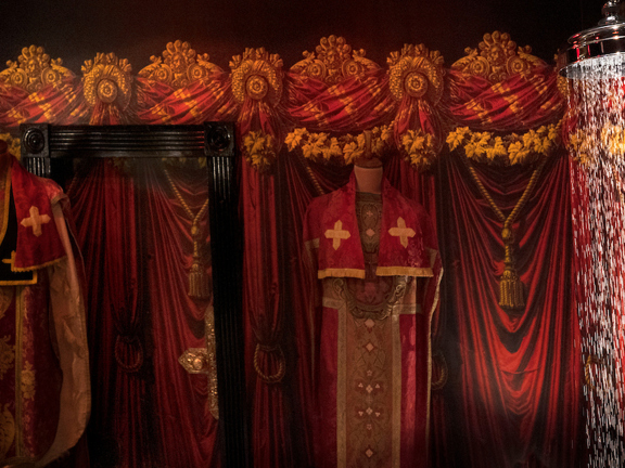 Romantic, richly styled bathroom at The Witchery