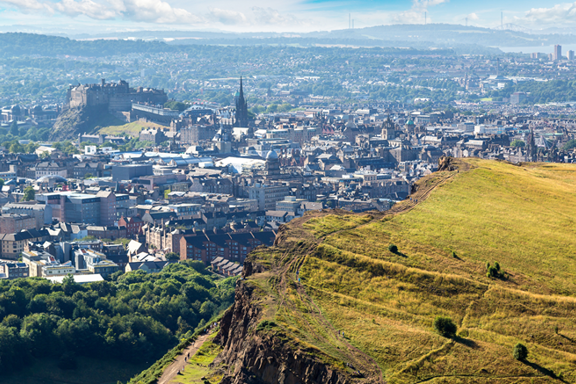 Panoramic views over Edinburgh from Arthur's seat