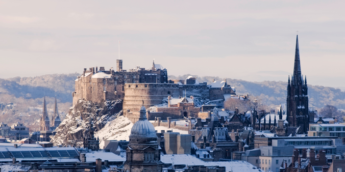 Edinburgh castle in the snow during winter