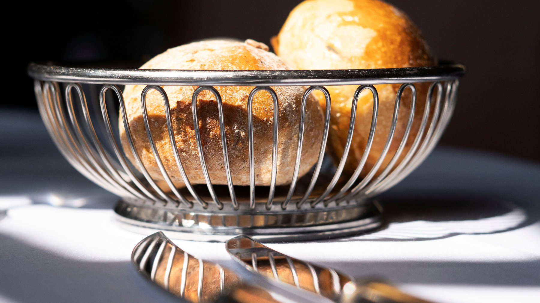 Bread in a basket at The Witchery in Edinburgh