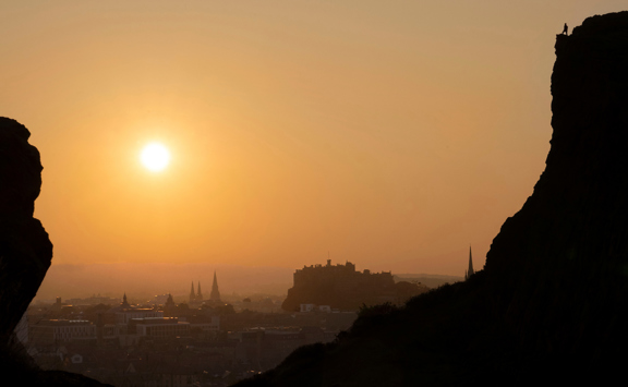 Wide shot of Edinburgh in the sunshine