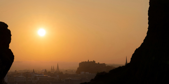 Wide shot of Edinburgh in the sunshine