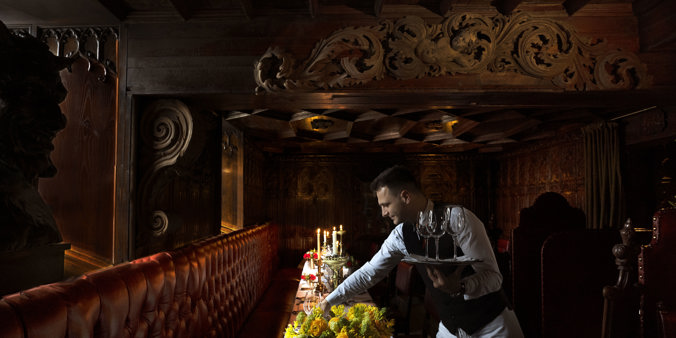 Tables being set for dinner in The Original Dining Room