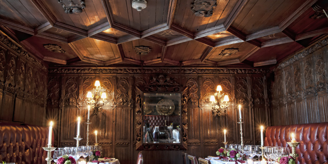 The original dining room at The Witchery set for dinner service