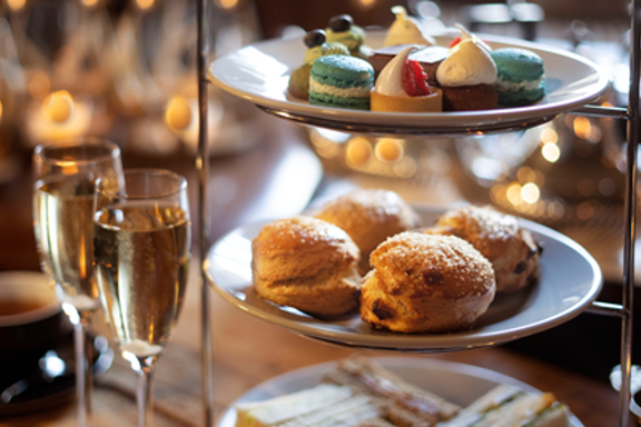 Afternoon tea with champagne at luxury restaurant next to Edinburgh Castle