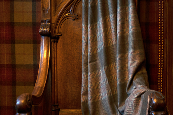 Tweed throw on an antique wooden throne