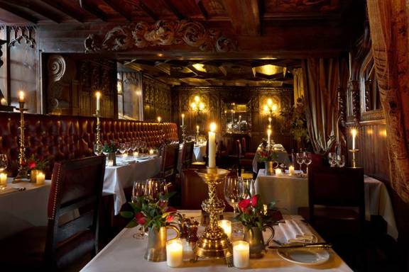 Dining by candlelight in a historic restaurant