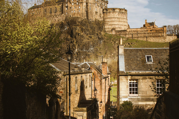 Edinburgh steps and view of the castle